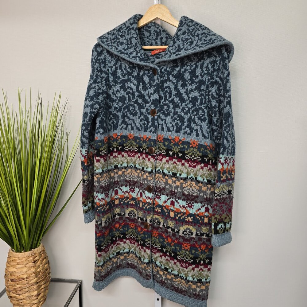 Sundance Nouveau Copenhagen 100% Lambswool Fair Isle Cardigan Sweater Coat Large